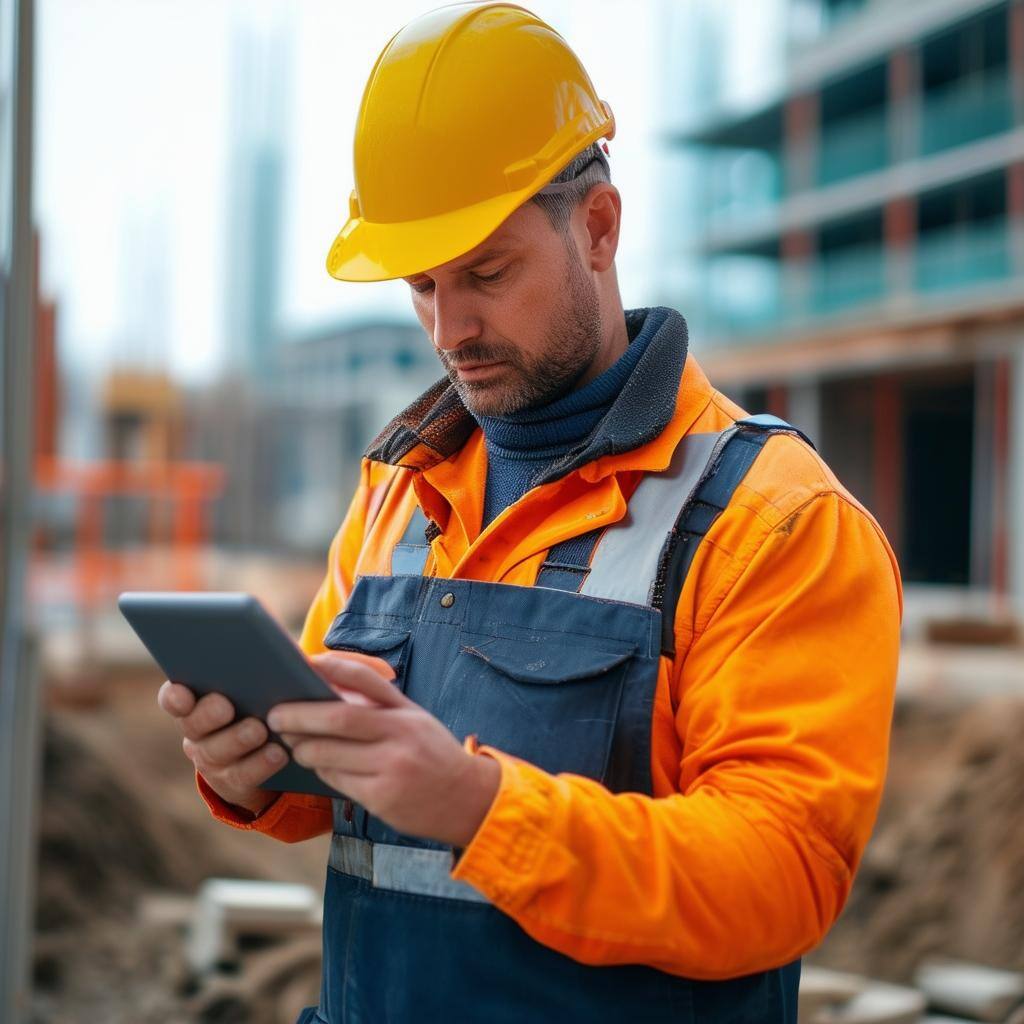 a construction worker working with a digital pad