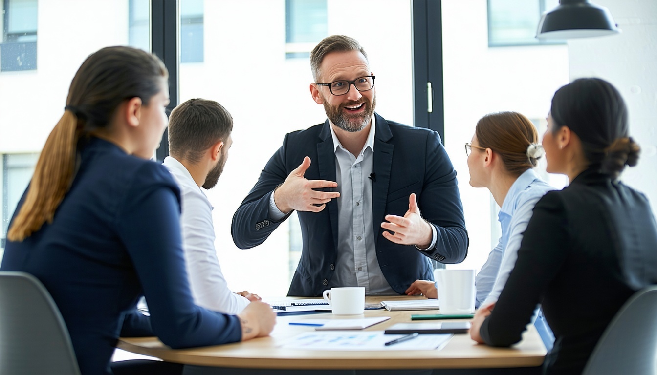 Business leader guiding a team through process improvements
